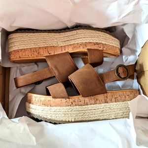 American Eagle Outfitters Double Strap Wedge Cork Espadrilles Platforms Size 6